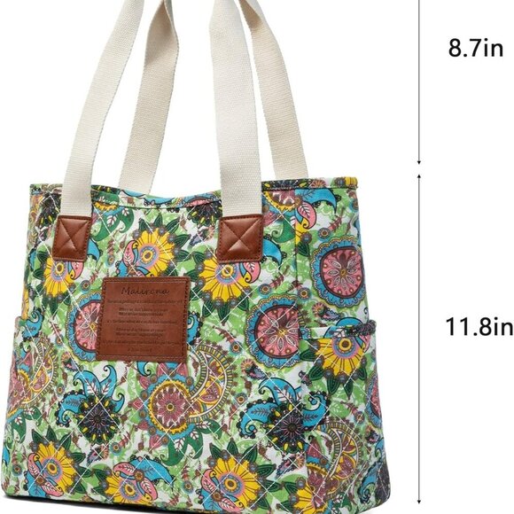 Women Canvas Tote Bag, Zipper Casual Tote's Handbag Large Capacity Shoulder Bag - Picture 2 of 7